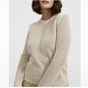 Everlane Mesh Line Cotton Crew Sweater in Praline Cream Women's sz M Minimalist